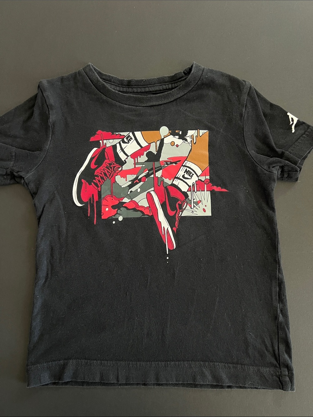 Jordan Kids Black Tee with Red and Orange Sneaker Graphic